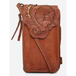 Art N Vintage Fresia Cognac Leather Textured  Zip Around Wallet for Women-picture-31