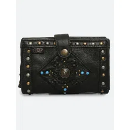 Art N Vintage Lucca Black Leather Textured  Bi-Fold Wallet for Women-picture-13