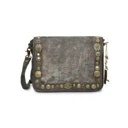 Art N Vintage Silvia Grey Leather Embellished Medium Sling Handbag-picture-32