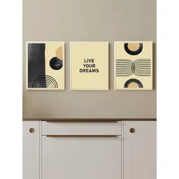 Art Street Beige & Black Motivational Quotes Live Your Dreams Art Prints - Set of 3 image 1