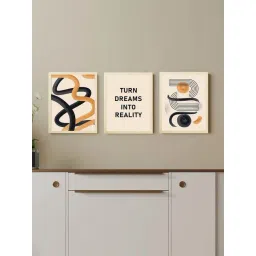 Art Street Beige & Black Motivational Quotes Turn Dreams Into Reality Art Prints - Set of 3-picture-14