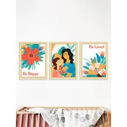 Art Street Beige & Blue 3 Pieces Be Happy Be Loved Mom & Kid Printed Wall Arts-picture-10