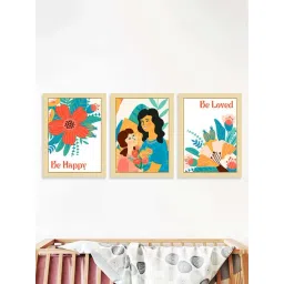Art Street Beige & Blue Be Happy Be Loved Colorful Nursery Kids Art Print - Set of 3-picture-12