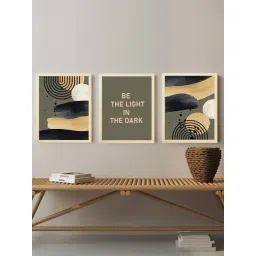 Art Street Beige & Green Motivational Quotes Be The Light In The Dark Art Prints - Set of 3-picture-14