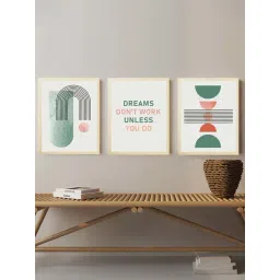 Art Street Beige & Green Motivational Quotes Dreams Don'T Work Unless You Do Art Prints - Set of 3-picture-13