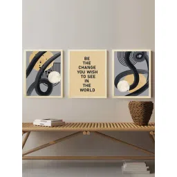 Art Street Beige & Grey Motivational Quotes Be The Change You Wish Art Prints - Set of 3-picture-11