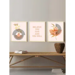 Art Street Beige & Orange Motivational Quotes Believe You Can Art Prints - Set of 3-picture-41