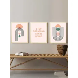 Art Street Beige & Orange Motivational Quotes Stop Dreaming Start Doing Art Prints - Set of 3-picture-37