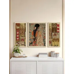 Art Street Beige & Orange Set of 3 Piece MDF Abstract Wall Paintings-picture-29