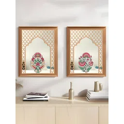 Art Street Beige & Pink 2 Pieces Mirrors With Floral & Mughal Design Wall Art-picture-13