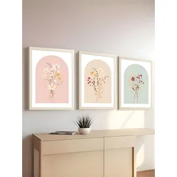 Art Street Beige & Pink 3 Piece Synthetic Wood Floral and Botanical Wall Paintings-picture-26