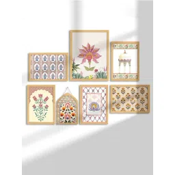 Art Street Beige Synthetic Wood Madhubani Floral Wall Art - Set of 7-picture-46
