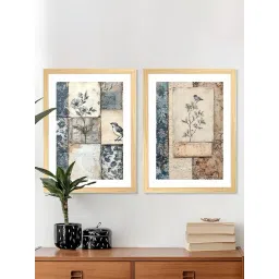 Art Street Beige Wood Vintage Illustration Bird On Branch Wall Painting - Set of 2-picture-10