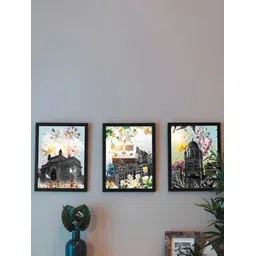 Art Street Black & Blue 3 Piece Synthetic Wood Other Wall Paintings-picture-39