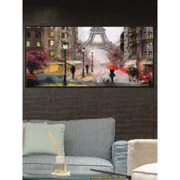 Art Street Black & Brown Eiffel Tower On Street Large Panel Wall Art Print-picture-26