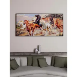 Art Street Black & Brown Nine Running Horse Large Panel Wall Art Print-picture-25