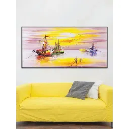 Art Street Black & Gold Colorful Three Boat In Water Large Panel Wall Art Print-picture-37