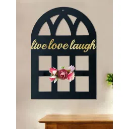 Art Street Black & Gold Engineered Wood Live Love Laugh Plaque & Flower Window Style Wall Art-picture-40
