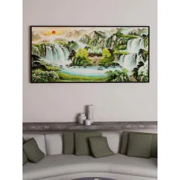 Art Street Black & Green Beautiful Waterfall Large Panel Wall Art Print-picture-34