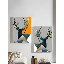 Art Street Black & Grey 2 Pieces Canvas Reindeer Painting Wall Arts-picture-28