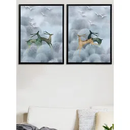 Art Street Black & Grey 2 Pieces Running Deer Printed Canvas Wall Paintings-picture-25