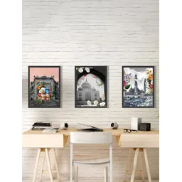 Art Street Black & Peach 3Pcs Synthetic Wood Other Wall Paintings-picture-22