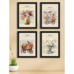 Art Street Black & White 4 Piece Synthetic Wooden Floral and Botanical Wall Arts-picture-37