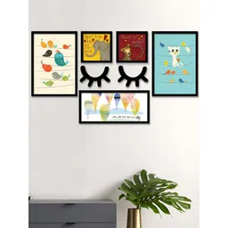 Art Street Black & White 5 Piece Synthetic Wood Abstract Wall Paintings-picture-21