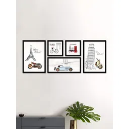 Art Street Black & White 5 Piece Synthetic Wood Abstract Wall Paintings-picture-24