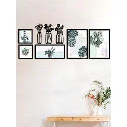 Art Street Black & White 5 Piece Synthetic Wood Floral and Botanical Wall Paintings-picture-31