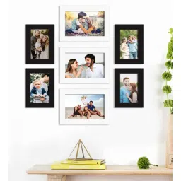 art street Black & White Synthetic Wood Wall Set Of 7 Collage Photo Frames-picture-26