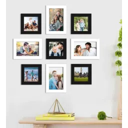 art street Black & White Synthetic Wood Wall Set Of 9 Collage Photo Frames-picture-28