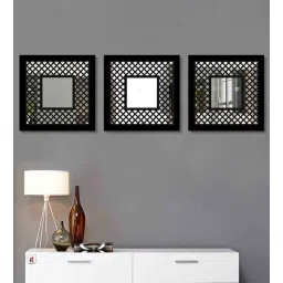 art street Block Design Set of 3 Square Shape Mirror in Black Colour-picture-12