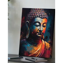 Art Street Blue & Orange Peaceful Lord Buddha Canvas Painting Wall Art-picture-11