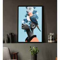 Art Street Blue Bell Girl With Flower Bouquet Framed Canvas Print For Home D cor-picture-10