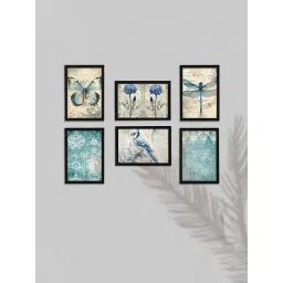 Art Street Blue Engineered Wood Flowers & Hummingbird Wall Painting - Set of 6-picture-26