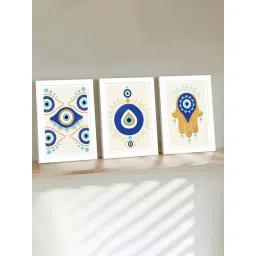 Art Street Blue Evil Eyes Textured Poster Framed Wall Hanging Art Print - Set of 3-picture-31