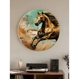 Art Street Brown & Green Paper Wild Running Horse Birds and Animals Printed Wall Art image 2