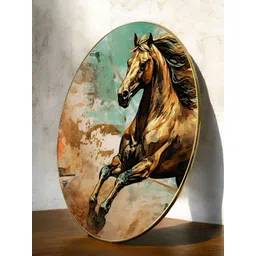 Art Street Brown & Green Paper Wild Running Horse Birds and Animals Printed Wall Art image 1