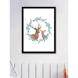 Art Street Brown and Green The Couple Deer Floral Ring Wall Art-picture-32