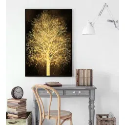 art street Floral Black & Gold Synthetic Wood Wall Art-picture-11