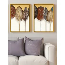 Art Street Gold Canvas Abstract Autumn Leaves Canvas Print Wall Art - Set of 2-picture-11