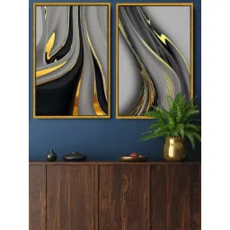 Art Street Gold Canvas Ribbon Canvas Painting Wall Art - Set of 2-picture-23