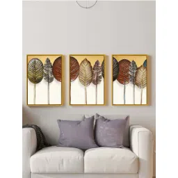 Art Street Gold Modern Autumn Canvas Leaves Painting Luxury Wall Art - Set of 3-picture-36