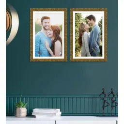 art street Gold Synthetic Wood Wall In Gold Colour, Set Of 2 Collage Photo Frames-picture-38