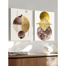 Art Street Golden Canvas Golden Brown Abstract Theme Stretched Painting for Home Decor Wall Art - Set of 2-picture-33