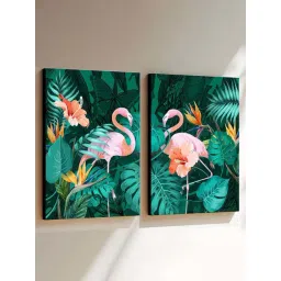 Art Street Green Flamingo Stretched Canvas Painting - Set of 2-picture-28