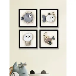 Art Street Grey and Off White Set Of 4 Nordic Stone Fish Beach Wall Art-picture-31