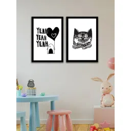 Art Street Grinning Cat Printed Black Engineered Wood Wall Art (Set of 2)-image-25