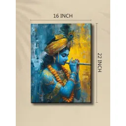 Art Street Light Blue Canvas Abstact Shree Krishna Playing Flute Divine Stretched Wall Art-picture-24